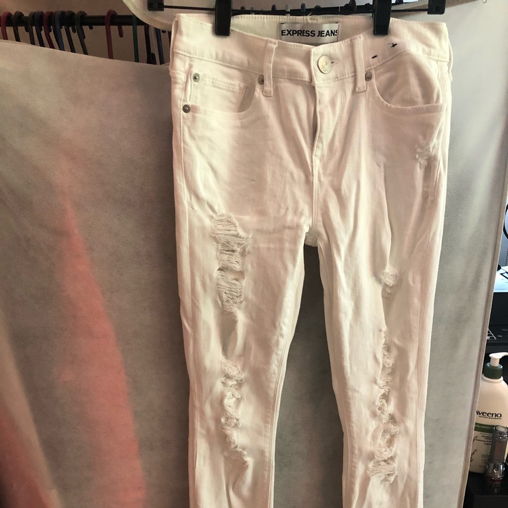 Express White Distressed Skinny Jeans 0R